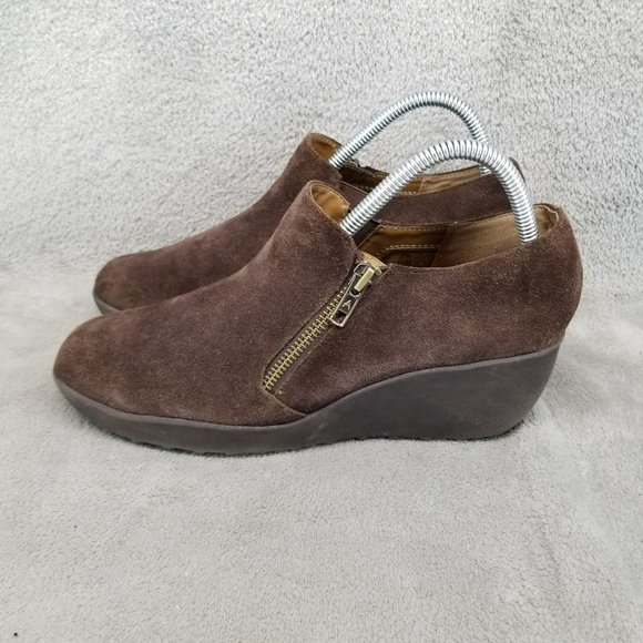 Aerosoles Shoes Womens Size 8 Brown Suede Side Zip Wedge - Picture 1 of 12